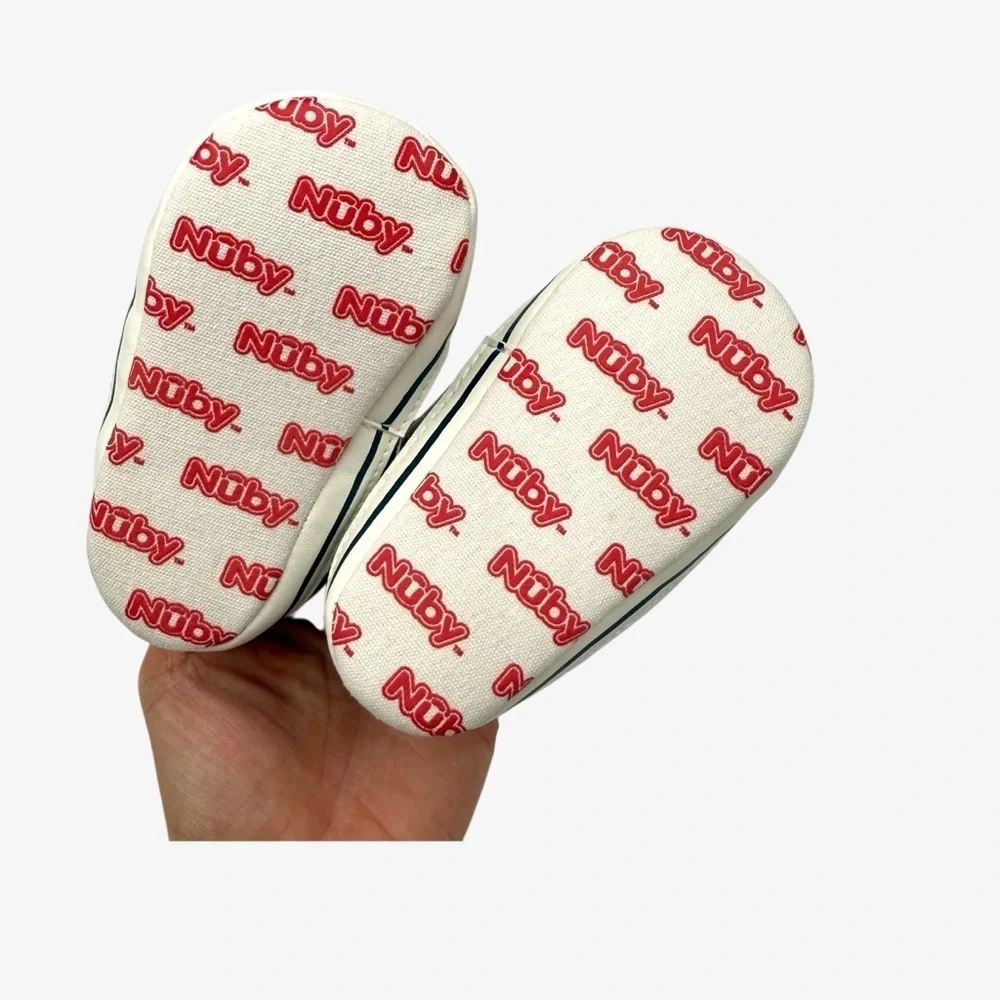 NUBY Neutral Unisex Gray Baby Crib Shoes with Velcro Straps 6-12 Months